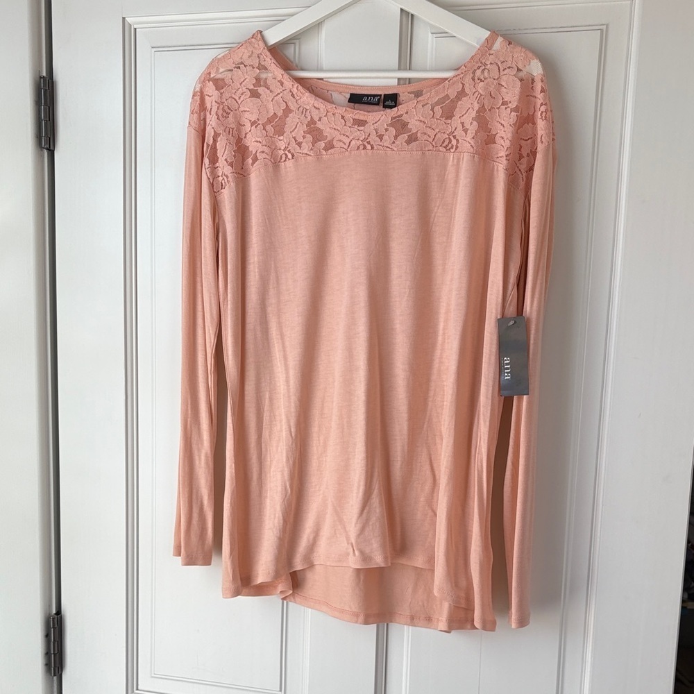 NWT a.n.a Peach Pink Lace Accent Long Sleeve Top Flowy large